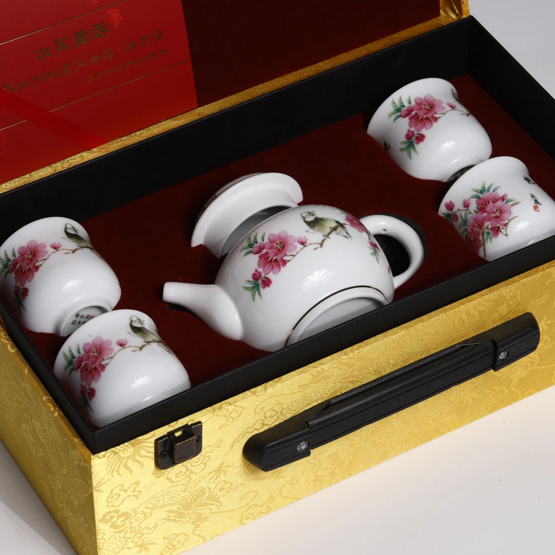 【非遗茶空间】景德镇产 艳若桃花壶套装  高端设计 中式茶具茶器