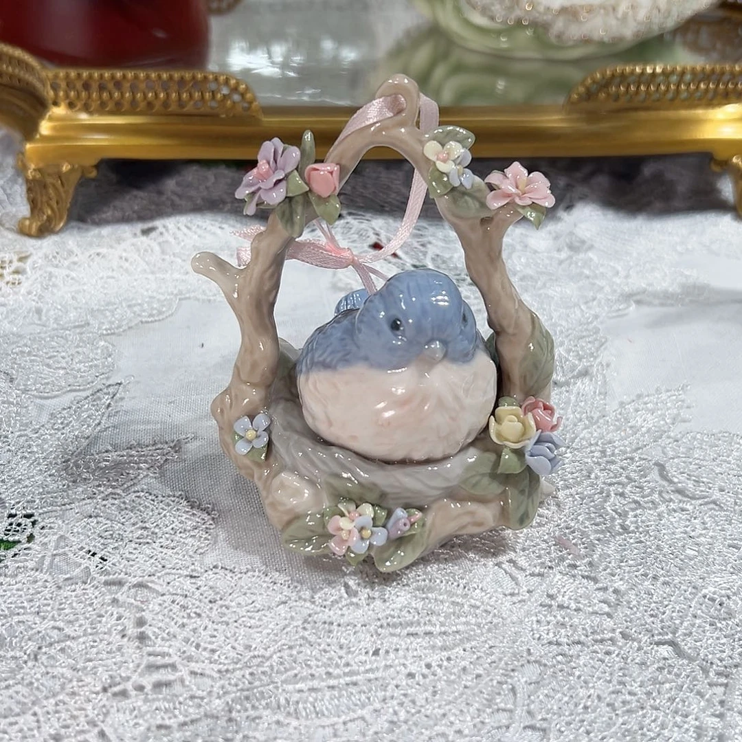 陶瓷0227骨瓷小鸟花篮摆件
