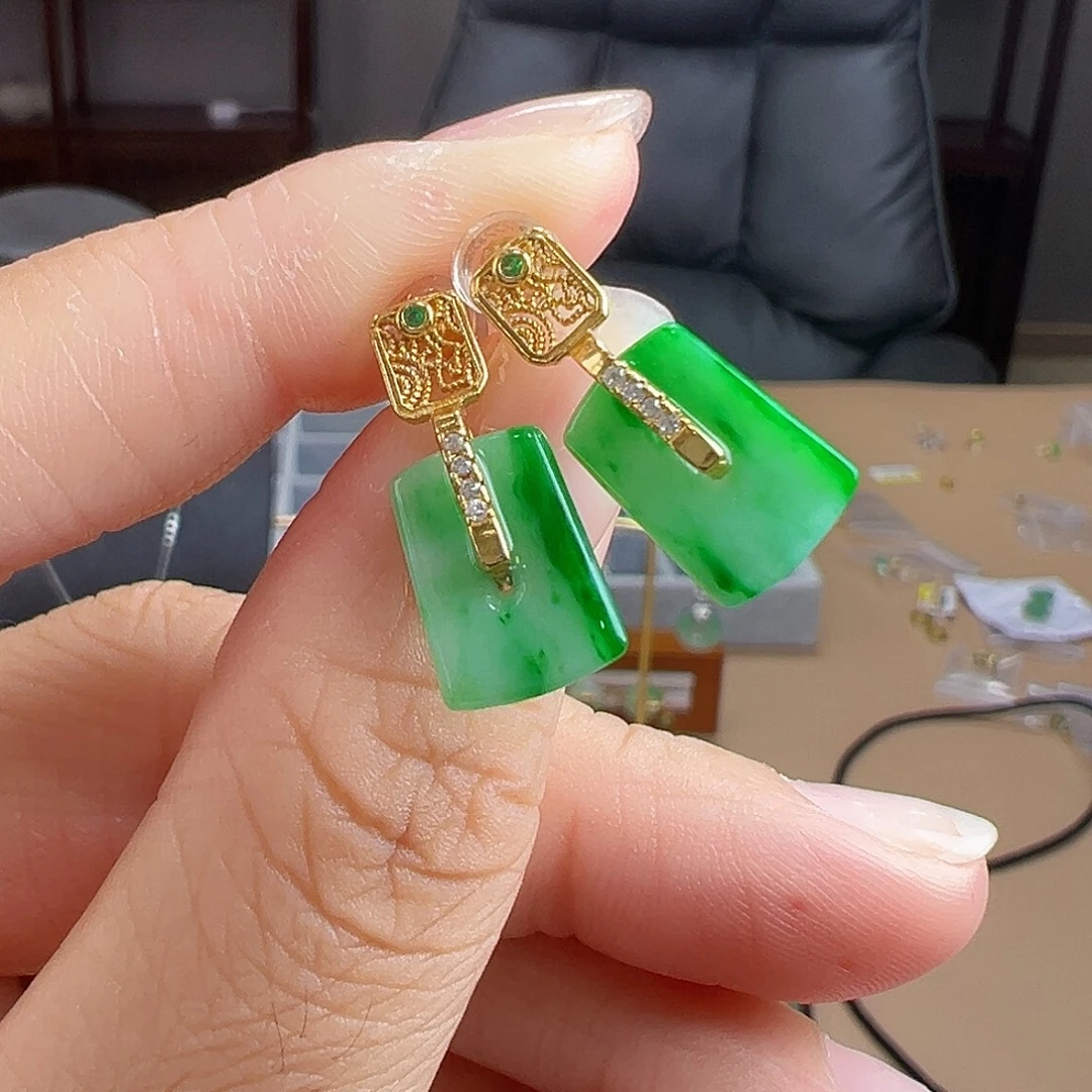 银S925镶嵌翡翠耳饰耳饰