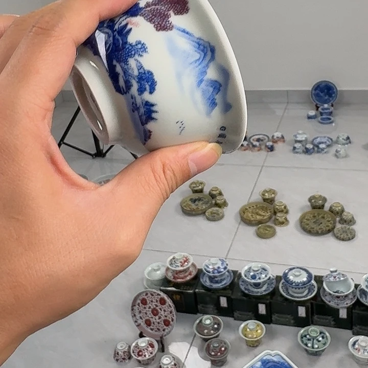 瓷片富川山居图大压手杯景德镇