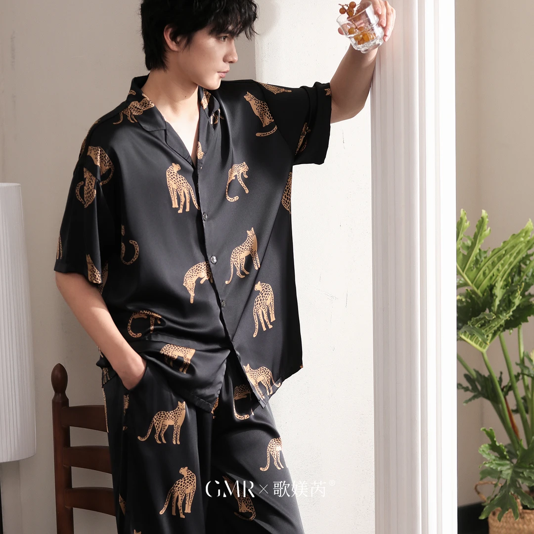 睡衣男士夏季冰丝短袖薄款仿真丝绸高档家居服男式大码可外穿套装