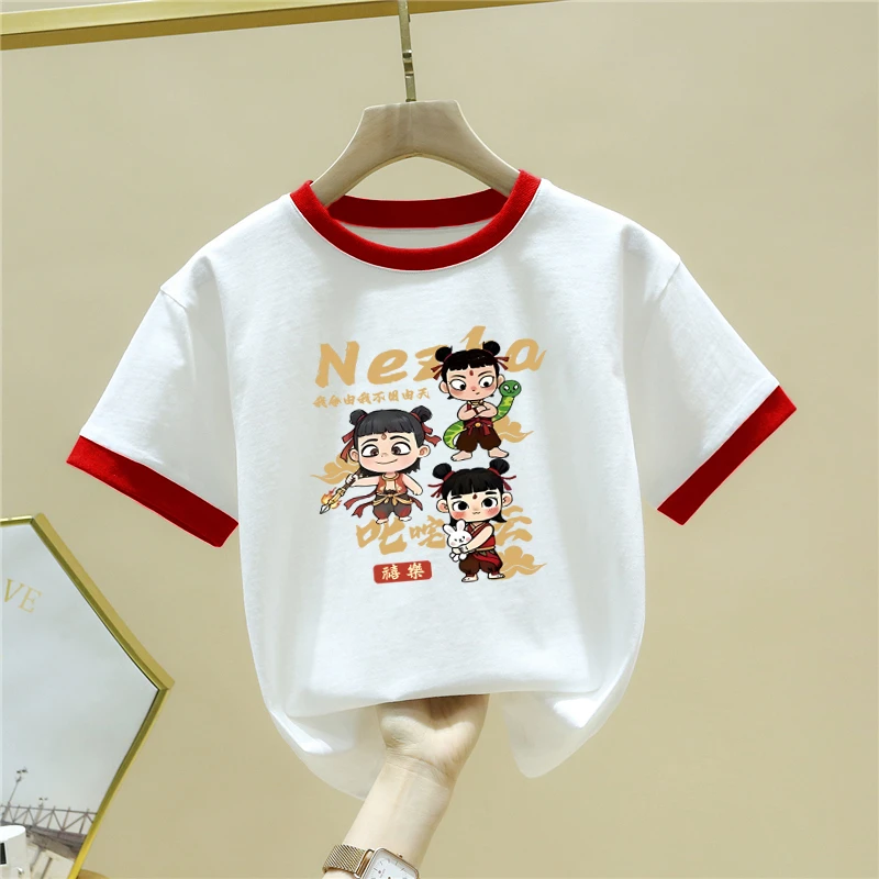 哪吒女童纯棉短袖T恤夏季新款洋气儿童休闲时髦男童中大童上衣潮