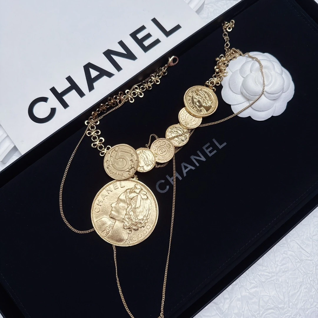 95新 Chanel/香奈儿 柚礼中古/素金coco金币流苏项链cg501263