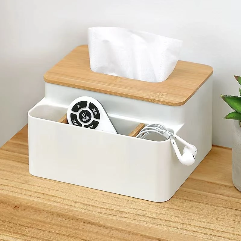 F2561 家用桌面北欧简约纸巾盒多功能客厅茶几竹木质抽纸收纳盒
