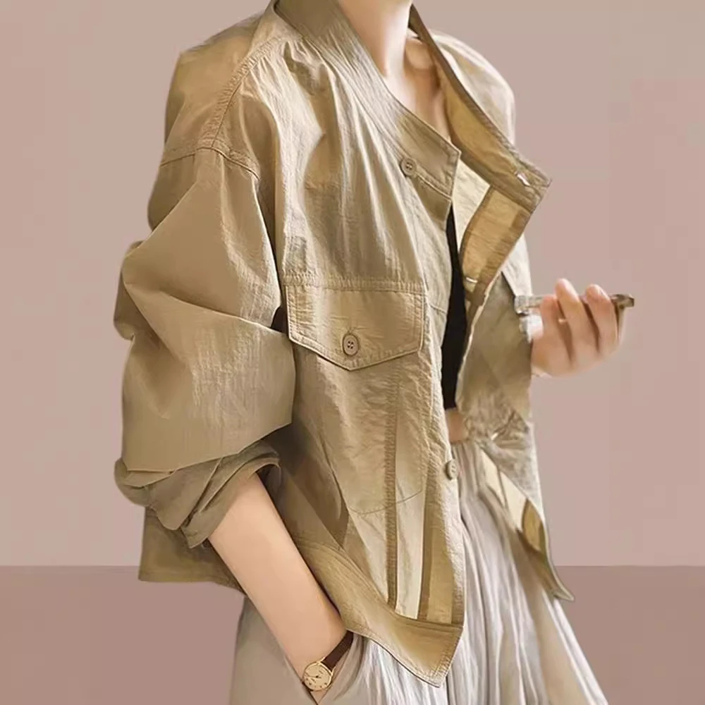 长袖衬衫外套女2024秋季新款韩版宽松开衫短款薄款时尚上衣百搭款