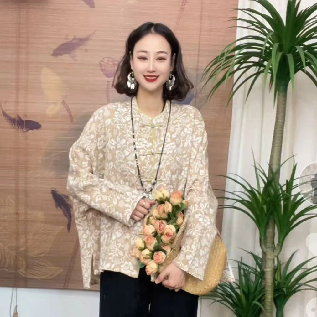 424-1春季新品斜纹麻大版高货复古百搭名族风国风文艺风棉麻外套