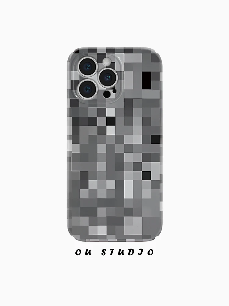 OU黑白模糊马赛克适用苹果16手机壳iPhone15新款菲林硬壳网红男女