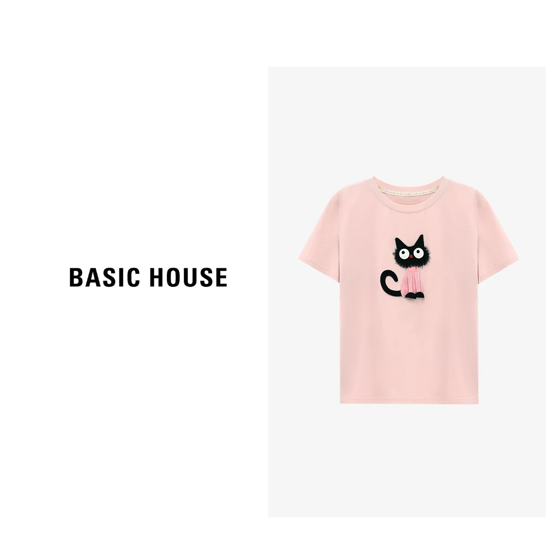 Basic House/百家好纯棉时尚休闲夏季春夏印花T恤-B0625B5J412