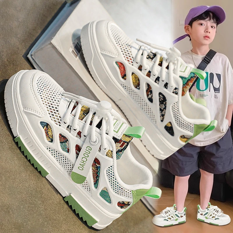 ABCWQ男童板鞋夏季2025新款网面透气儿童白色中大童运动单网