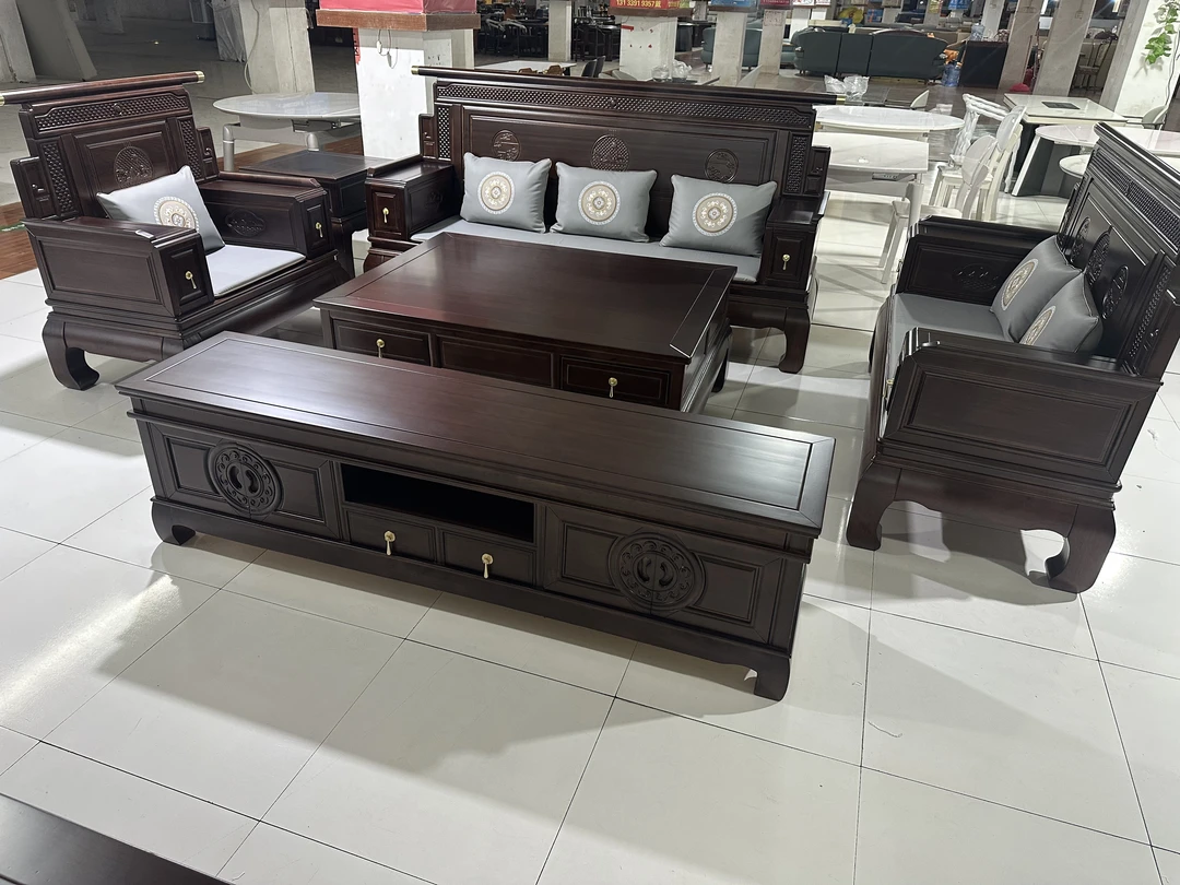 新中式客厅家具实木沙发茶几组合冬夏两用客厅家用储物家具全套