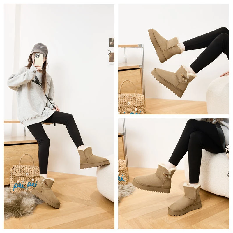 【米格格女鞋】冬季2025羊皮全羊毛皮毛一体保暖厚底短筒雪地靴棉鞋