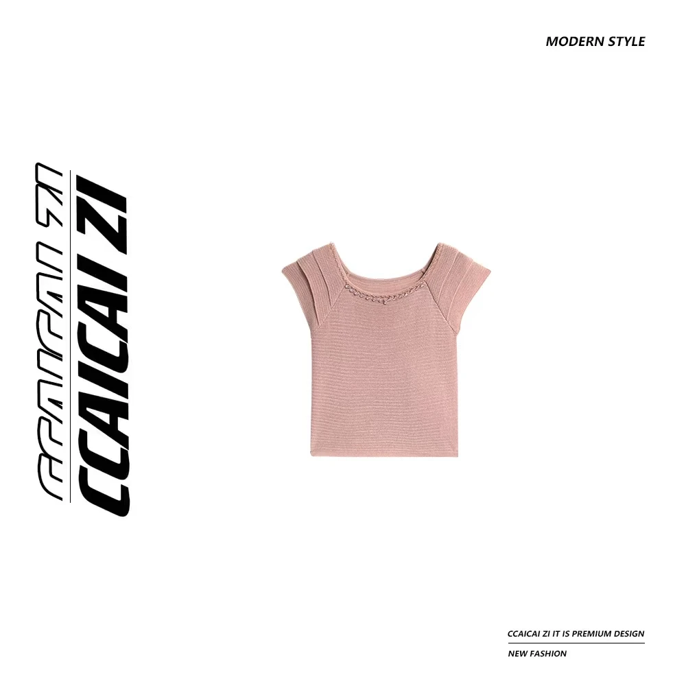 CCA330【光影琉璃】重工钉珠方领修身设计感插肩上衣