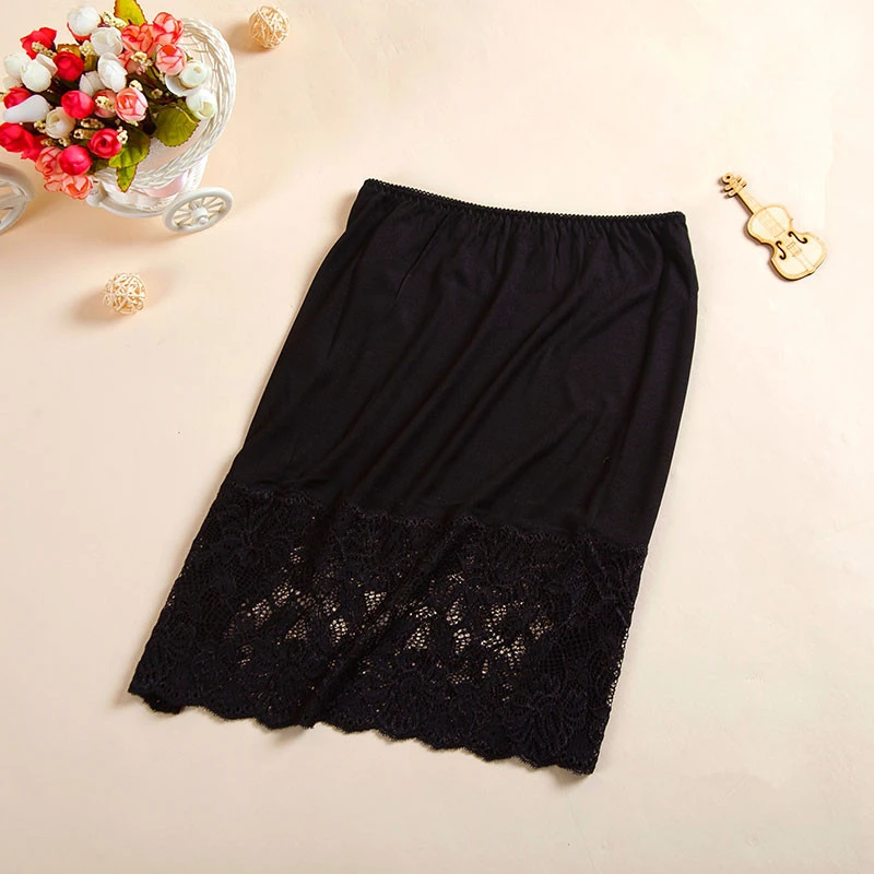 防走光半身裙女士夏季蕾丝相拼黑色包臀裙透气桑蚕丝衬裙女裙子
