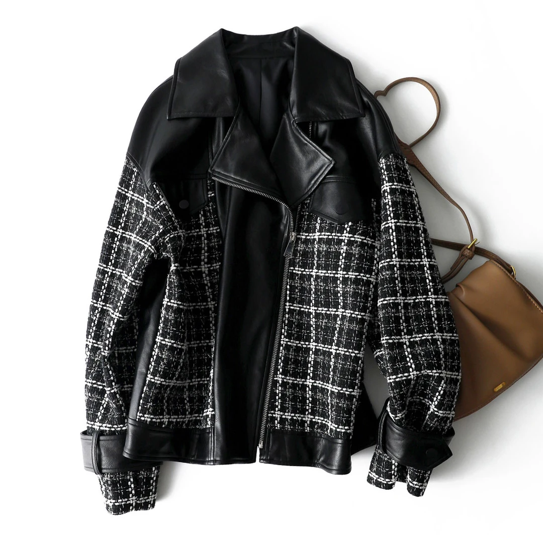 IHIMI/海谧小香风皮衣外套女式2025年秋冬季女款翻领宽松显瘦外套