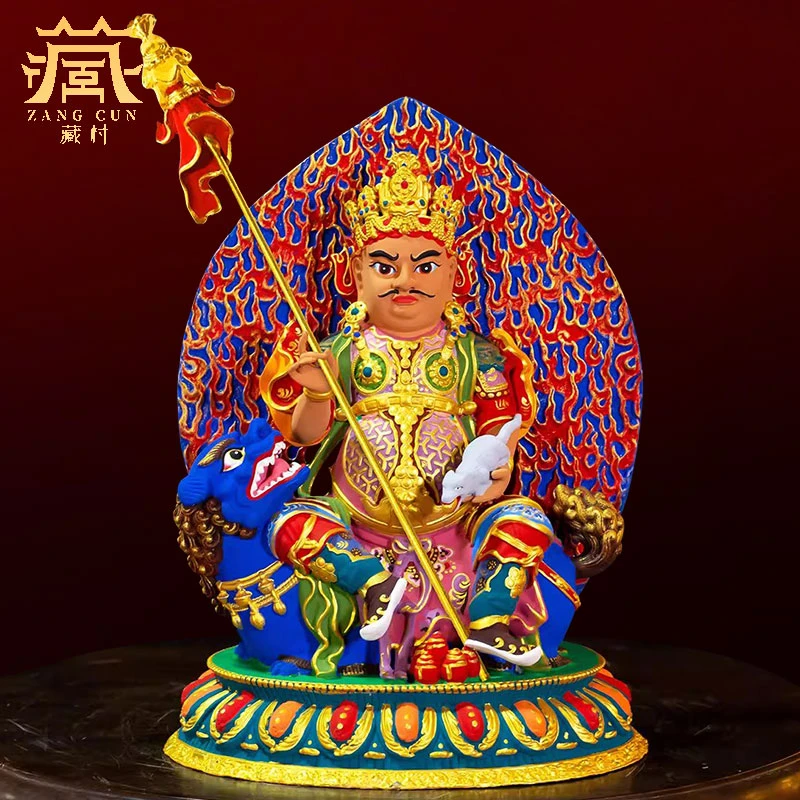 藏村精工彩绘《财宝天王》铜像龛桌摆件家用藏传供奉财神爷造像摆设