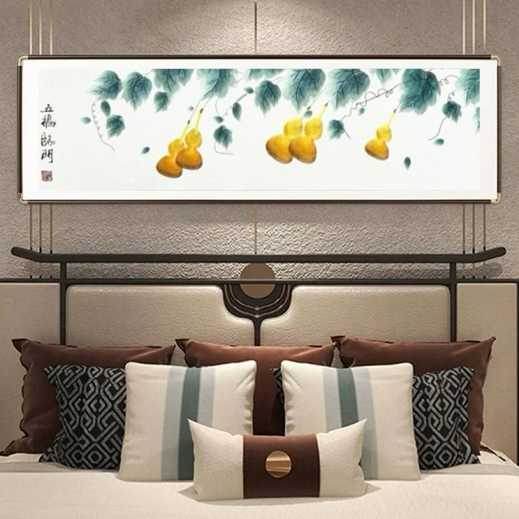 高档刺绣床头画苏绣卧室挂画装饰画沙发墙画背景墙新中式客厅壁画