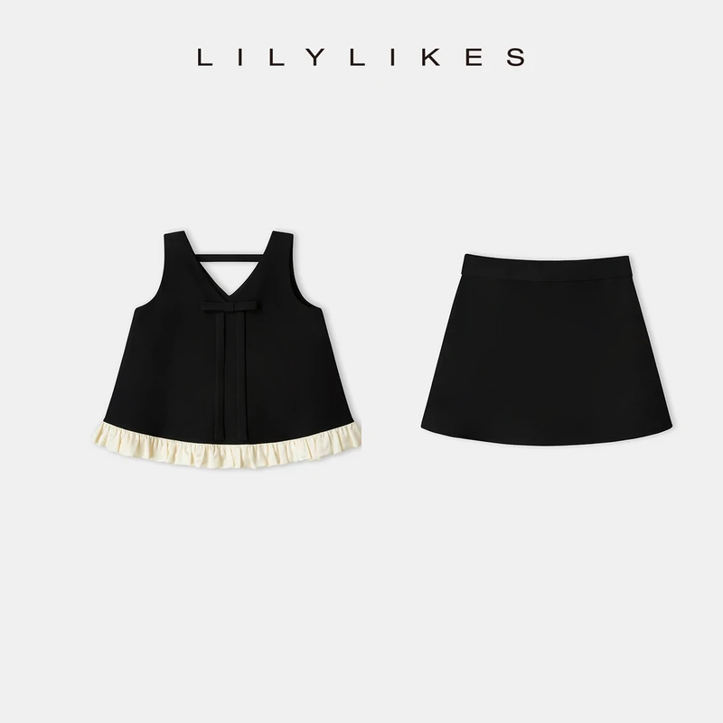 【LILYLIKES】法式挂脖撞色无袖上衣/半裙