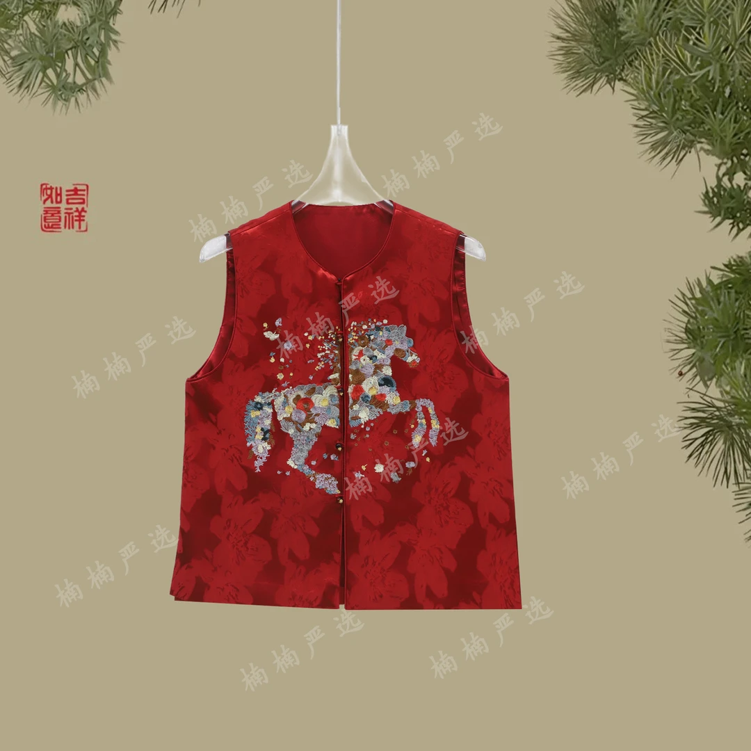 新中式马甲通勤风跃马刺绣中式民族风复古网红马甲马夹----116