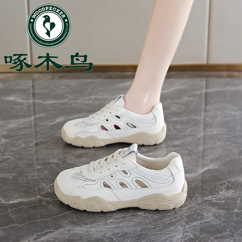 啄木鸟品牌运动休闲鞋女2025新款夏季镂空舒适透气时尚百搭洞洞鞋
