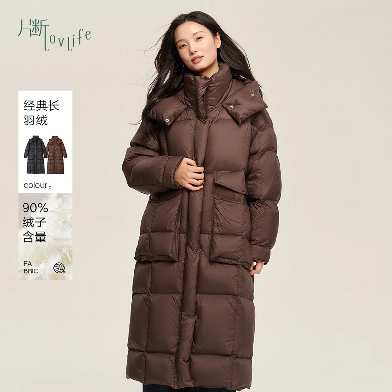 片断羽绒服女2024秋季新款立领连帽休闲通勤大口袋保暖过膝外套