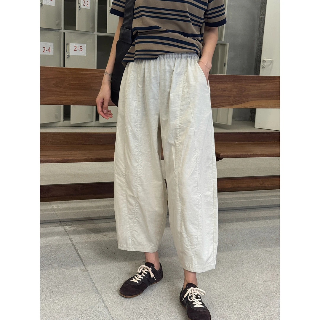 LANGQING 夏季小个子九分棉麻混纺宽松舒适休闲裤45188/45333#