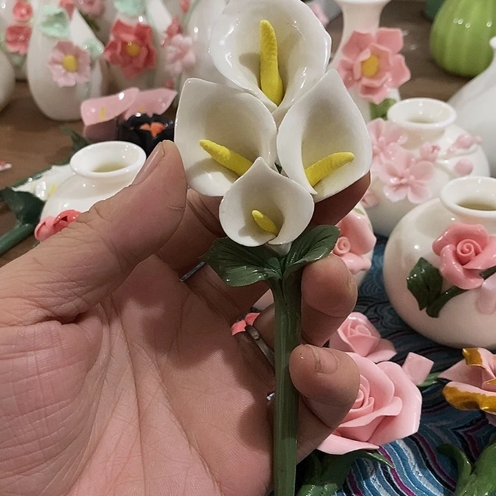 瓷片纯手工陶瓷花摆件瑕