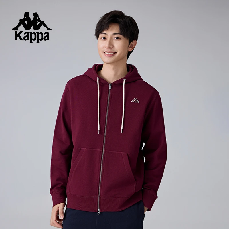 Kappa卡帕背靠背针织开身帽衫男款复古运动开衫卫衣休闲外套上衣