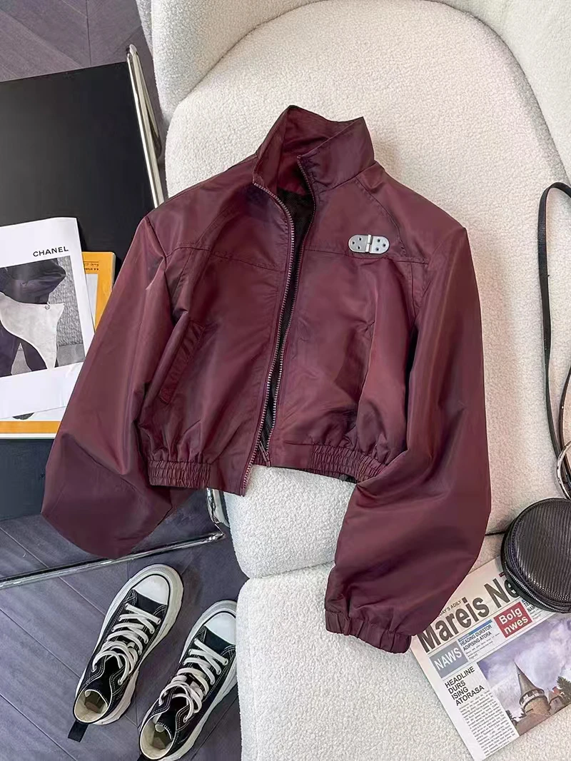 欧货复古宽松显瘦棒球服女2025春季新款潮金属扣设计短款夹克外套