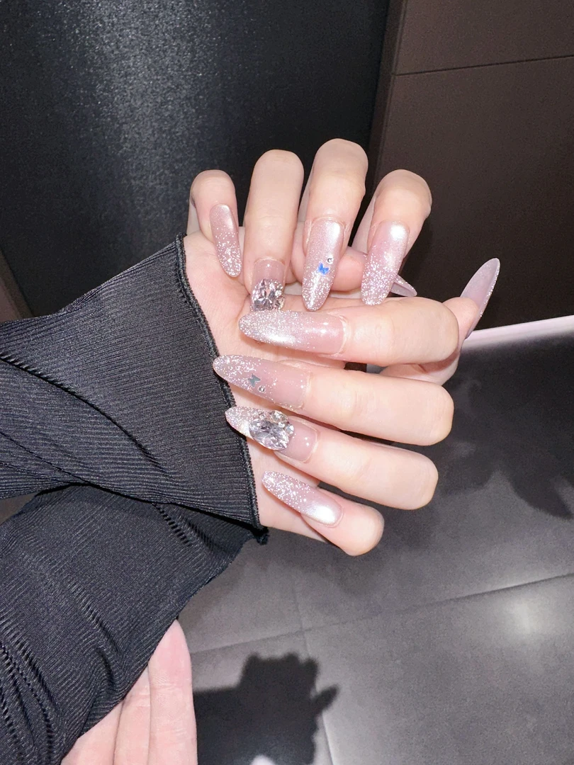 爆闪【蜜桃星河粉】东州钻玻璃珠猫眼星河手工穿戴甲气质高级美甲