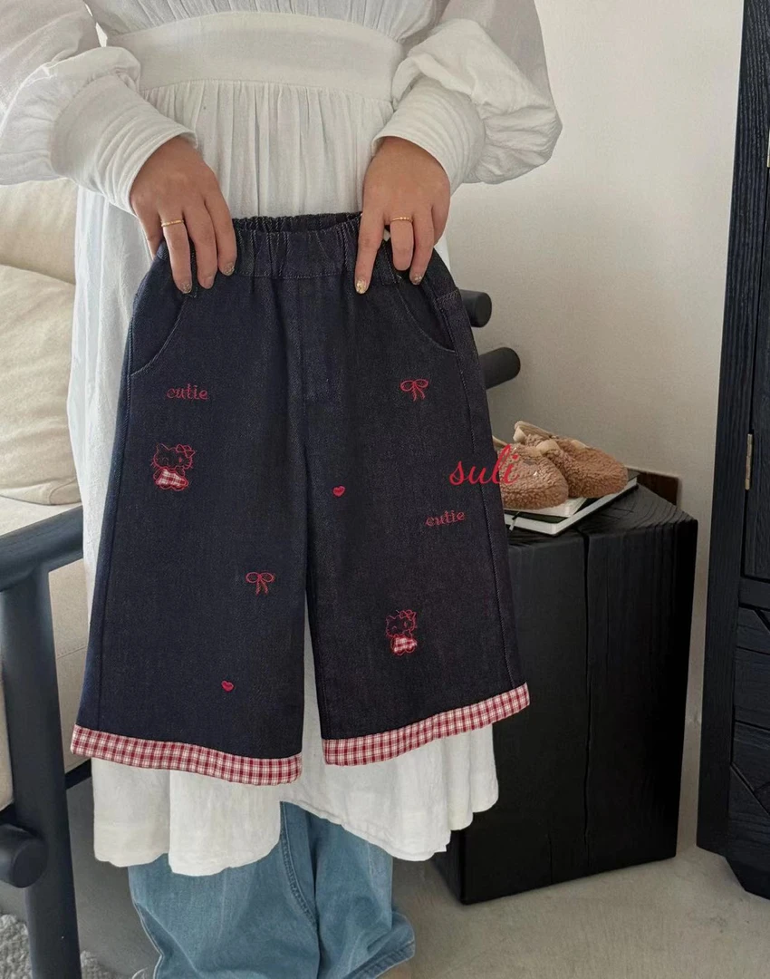 女童黑色卡通加绒牛仔裤（9-5175-冬A）汉服