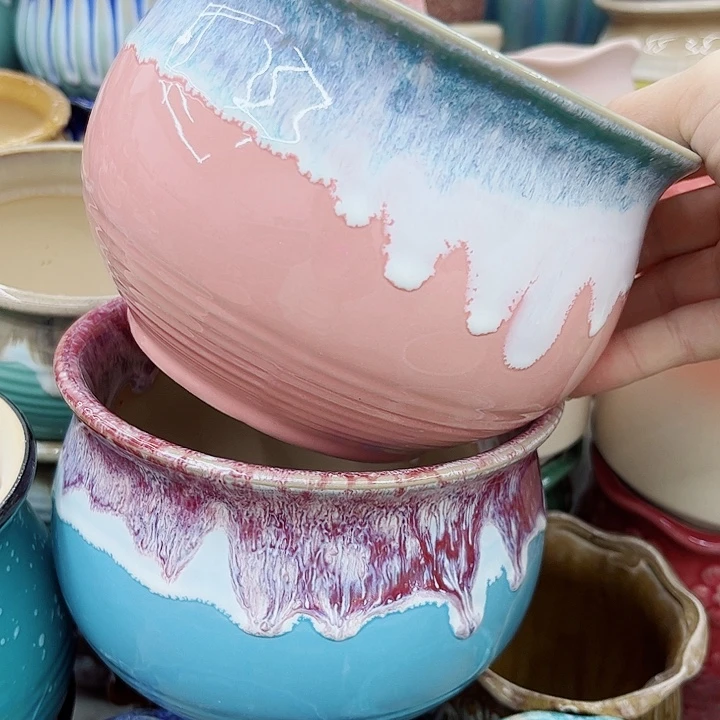 多肉绿植陶瓷花盆9.9包邮，有孔