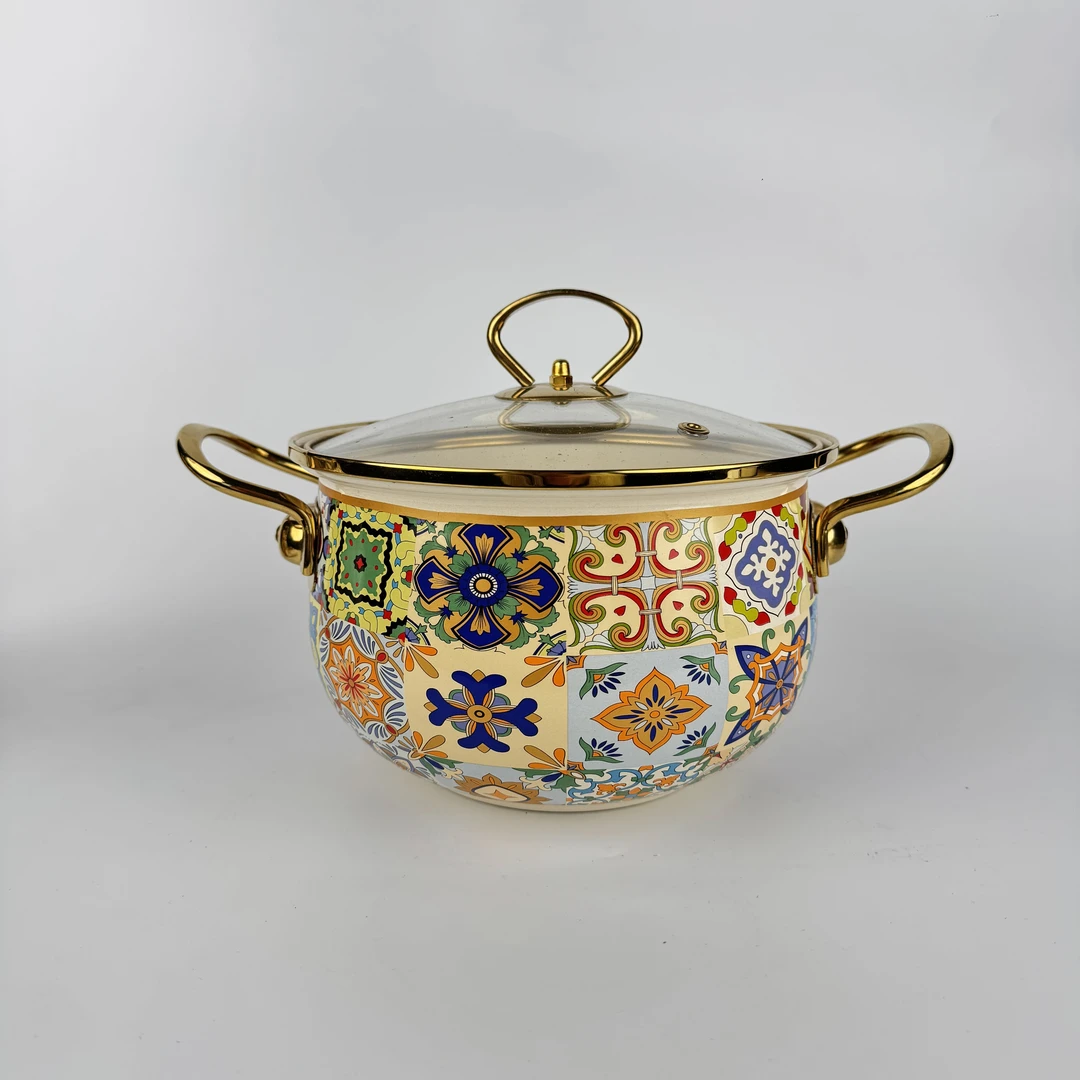 【小宝专属】搪瓷珐琅20cm几何花砖土耳其汤锅/灶具通用可明火
