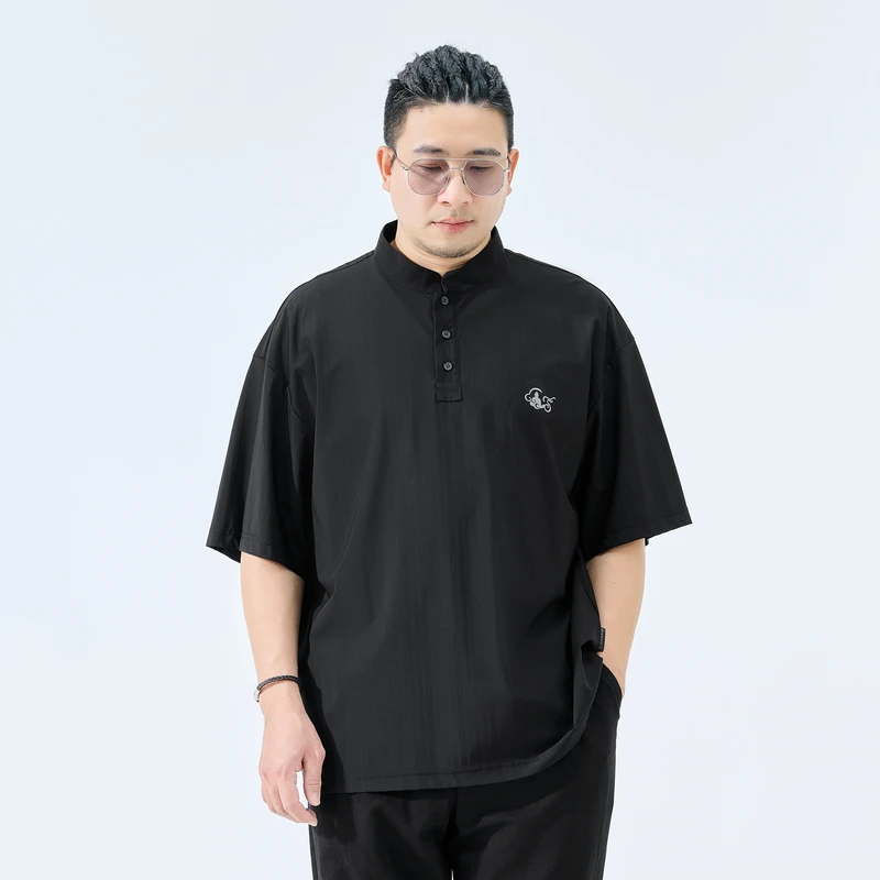 半墨【捡漏】大码男装宽松薄款立领衬衫夏季新款胖子男士短袖0293