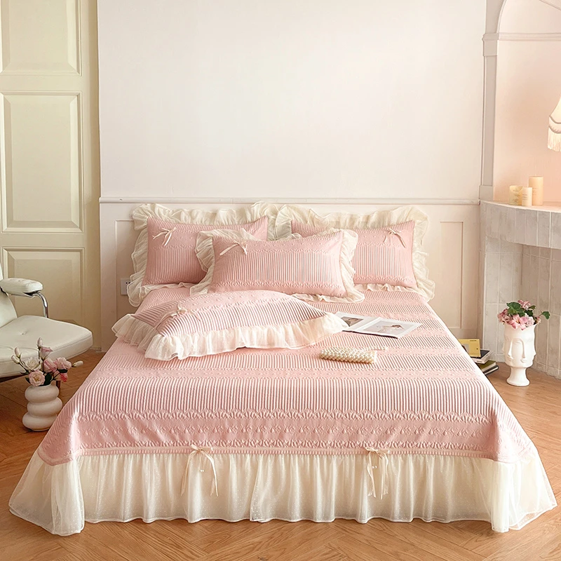 夏季纯色法式花边凉爽透气豆豆凉感冰爽软凉席床裙1.8床