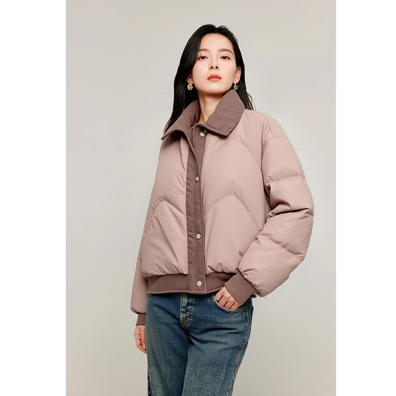 【流光风穿搭】茵曼25冬季90鸭绒撞色翻领羽绒服时尚百搭保暖短外套