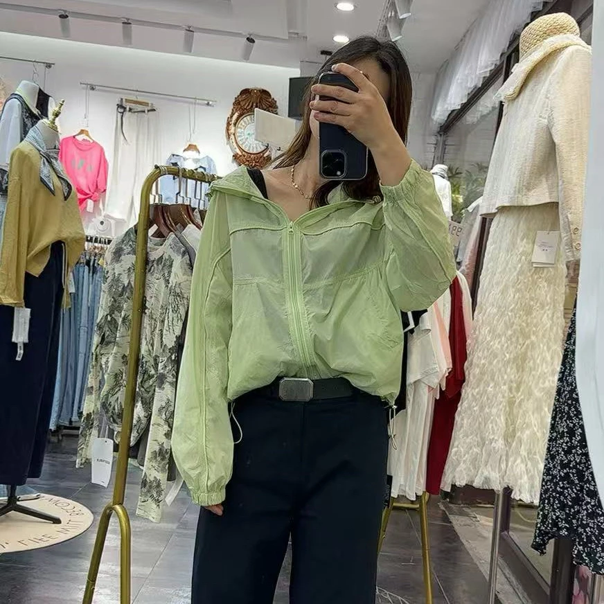 2025夏季新品超薄清凉半透拼接设计洋气通勤时尚防晒服外套上衣女