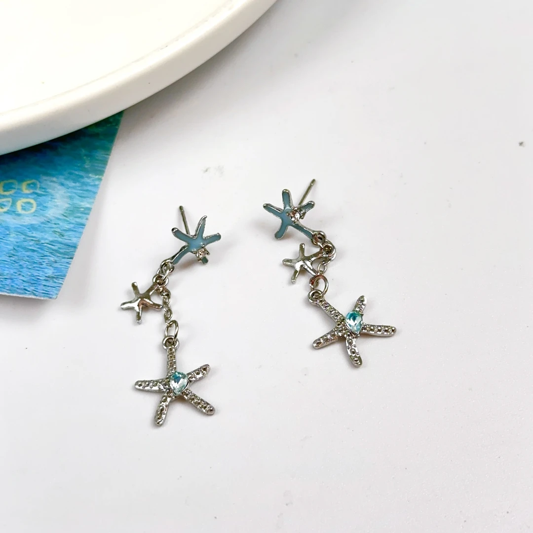 蓝色海洋耳环女银针精致气质素款轻奢个性小众