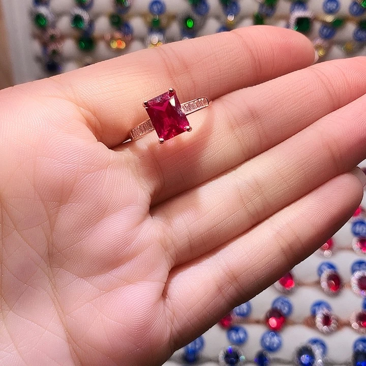 红宝石戒指银S925镶嵌11
