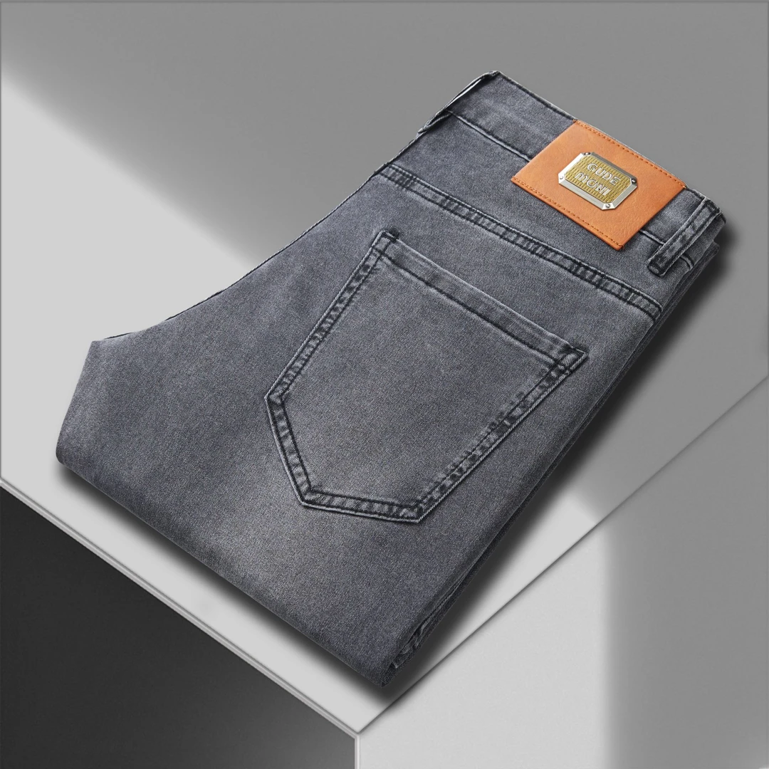 夏季薄款新款高端烟灰色男士男款修身小脚牛仔裤高弹力九分裤牛仔