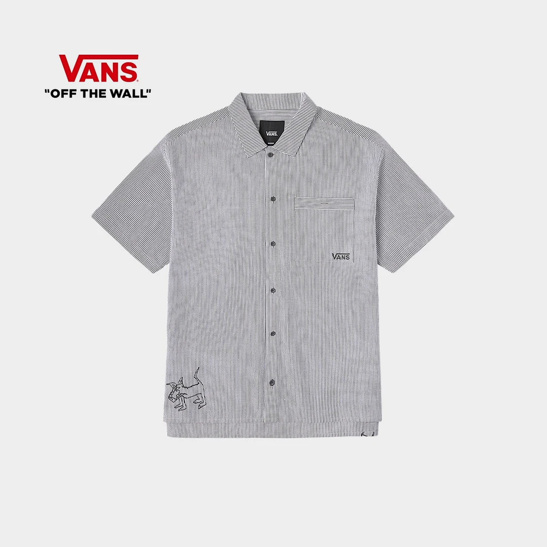 Vans范斯官方 男短袖衬衫条纹休闲个性涂鸦NM8EDE