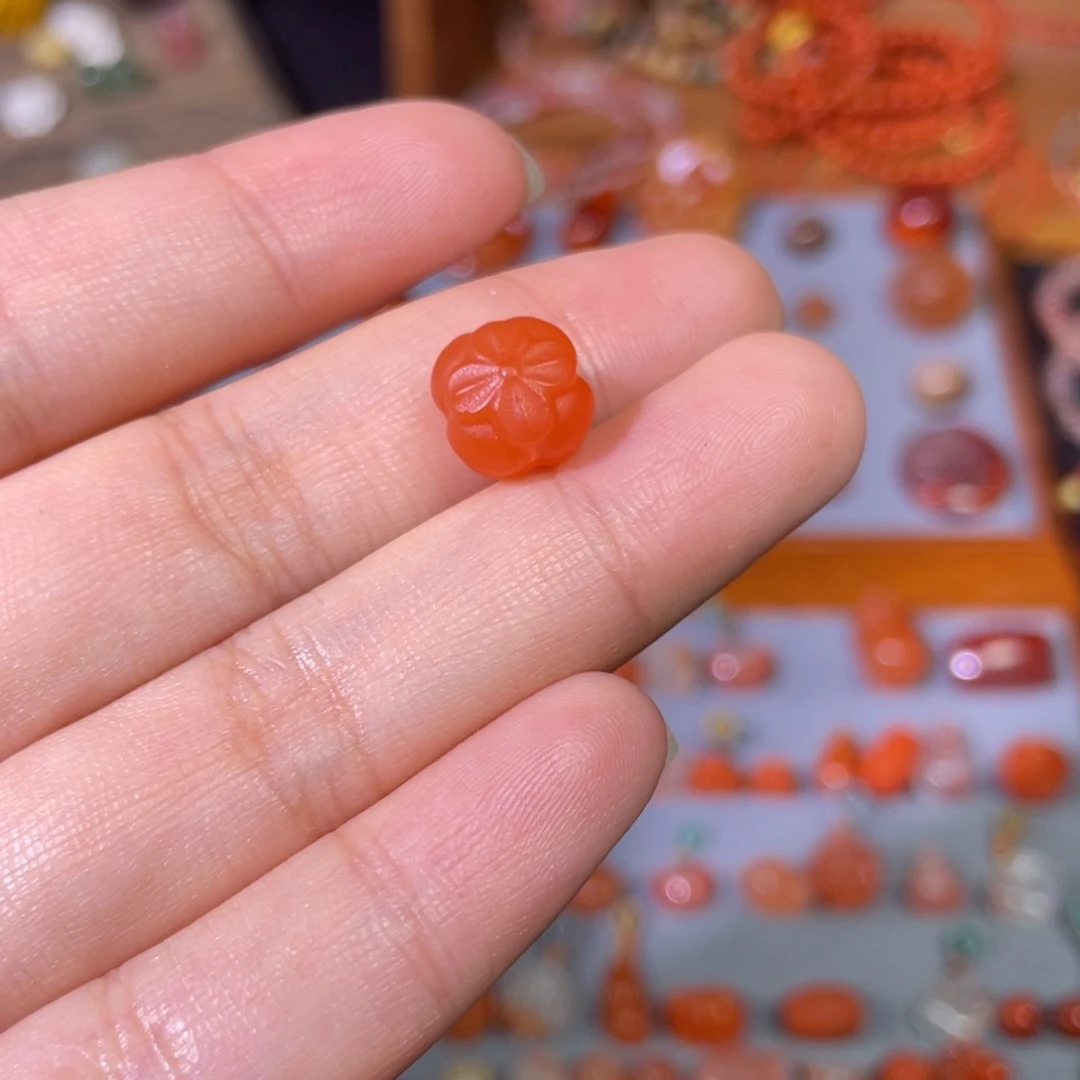 南红玛瑙配饰未镶嵌小柿子左右孔