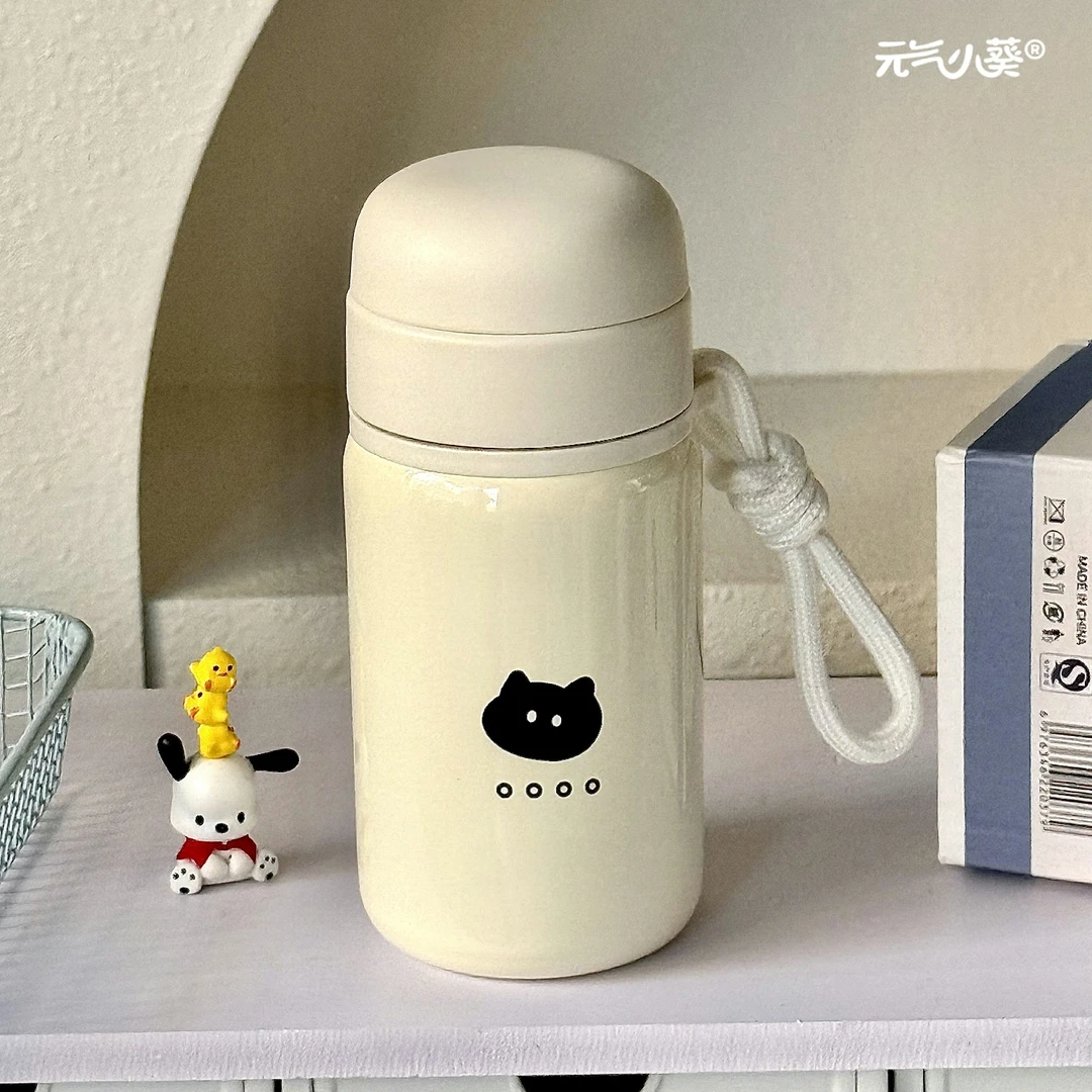 新款可爱简约小猫女生保温杯小巧便携带提绳少女心韩版送礼好物