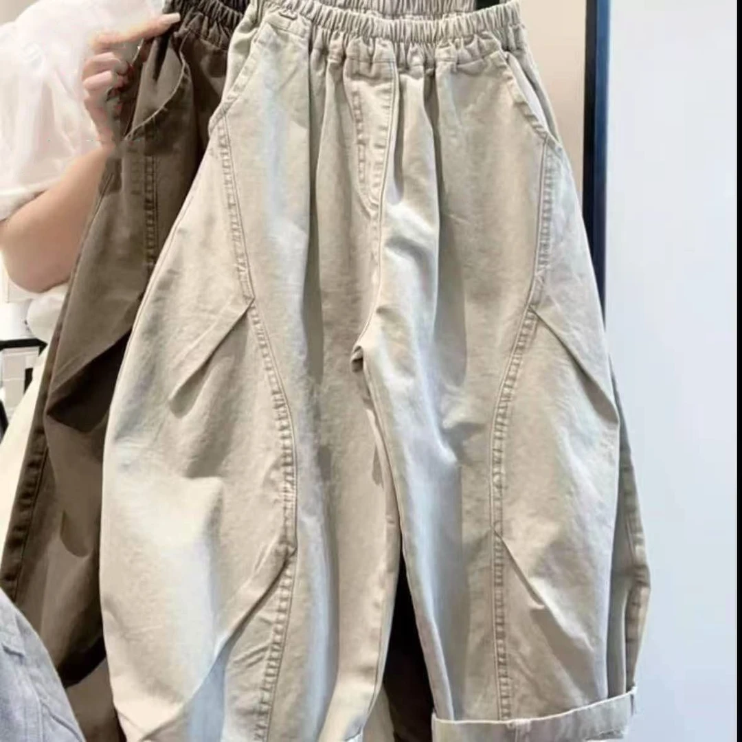 【初秋上新】新款休闲裤洋气百搭复古风中大童弯刀微阔宽松裤男女潮