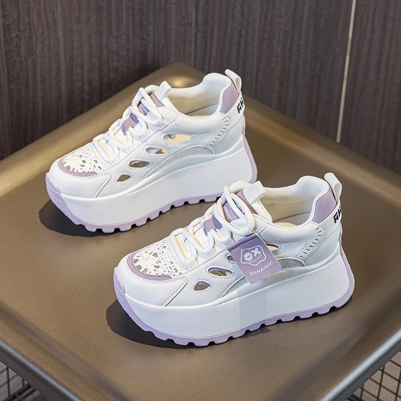 万达撤柜头层牛皮夏季8公分松糕厚底增高女鞋超薄运动休闲鞋运动.