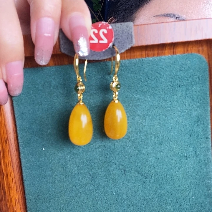 蜜蜡银S925镶嵌耳饰耳环