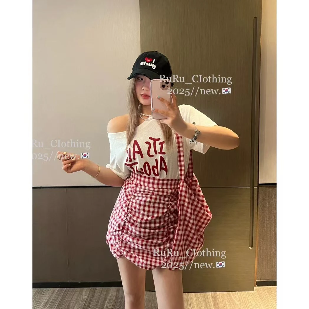 欧洲站短袖T恤女2025夏季新款时尚百搭圆领字母印花设计感三件套