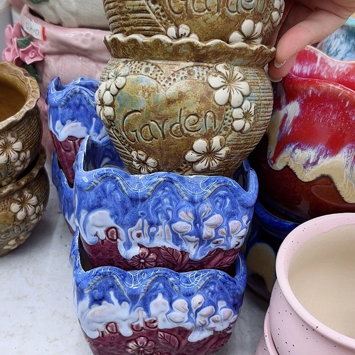 多肉绿植陶瓷花盆9.9包邮，有孔