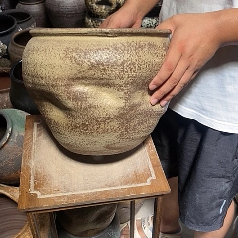 紫砂花盆口28高度24复古色