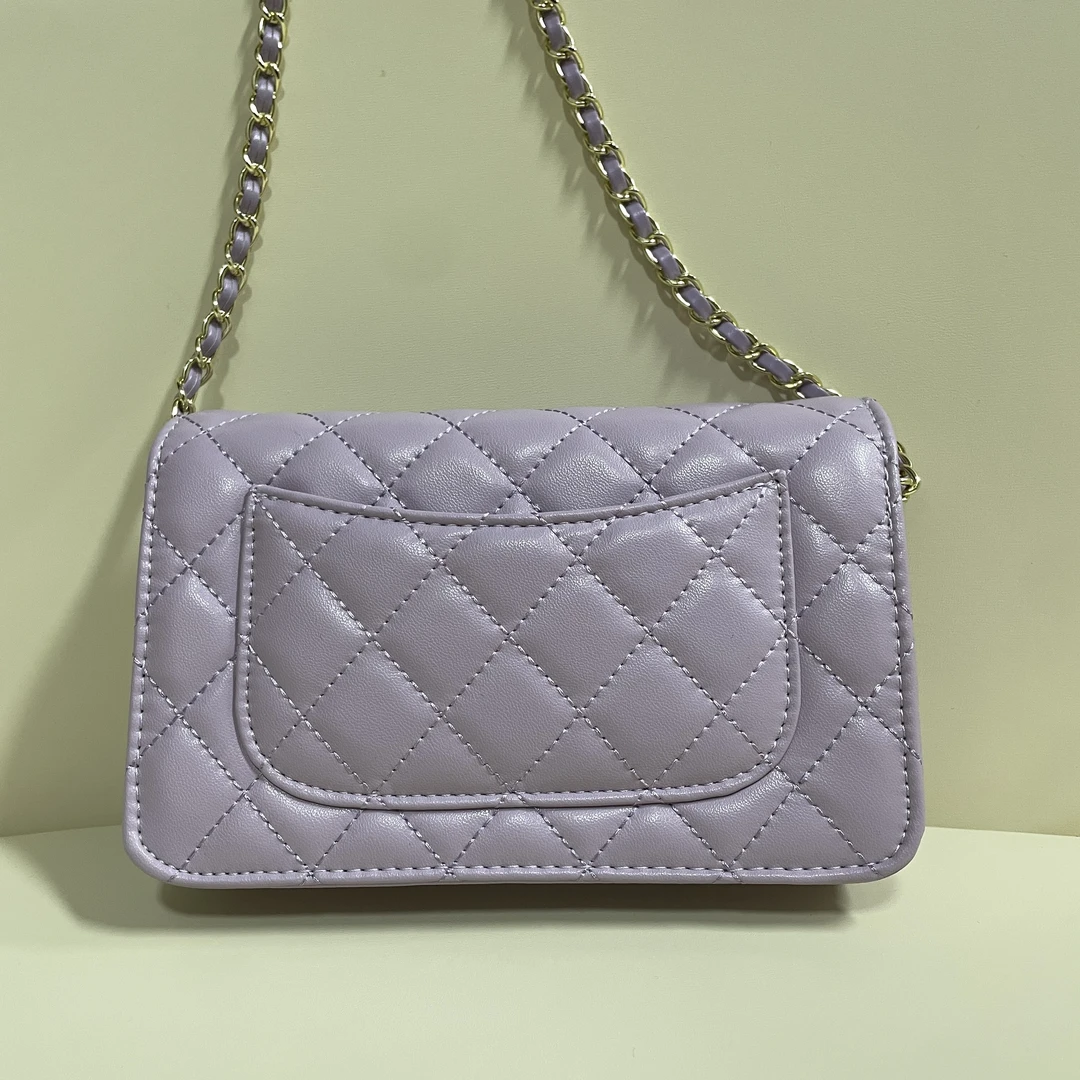 潮流真皮新款女包菱格卧链条 0315 紫色翻盖