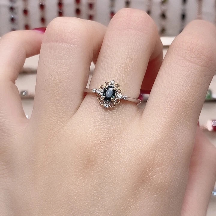 蓝宝石银S925镶嵌戒指戒指